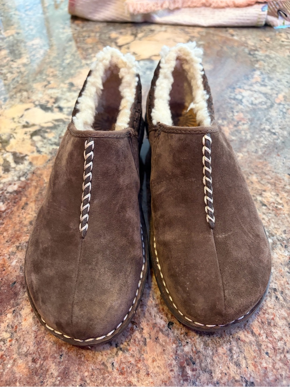 Women’s Brown UGG Suede Shearling-Lined Slip-On Shoes